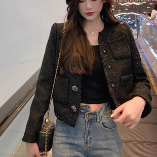 黑色小香风收腰长袖 2025新款 小香风百搭外套 stride self