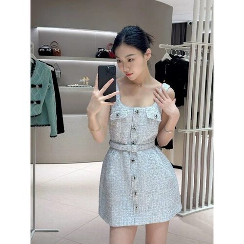 2025新款吊带小香风连衣裙千金编织粗花呢性感半身裙