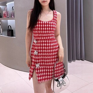 stride 女装 2025新款 气质修身 红色千鸟格外套半裙连衣裙套装 self