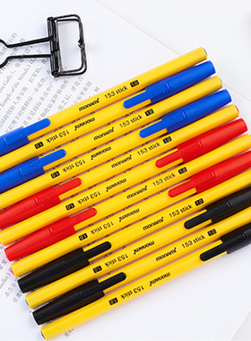 韩国慕那美monami圆珠笔1.0mm粗原子油六角黄杆红蓝黑色153 stick