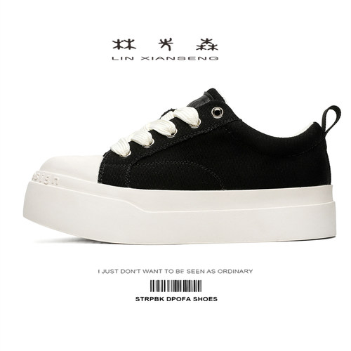 林先森春季大头鞋黑白百搭帆布鞋