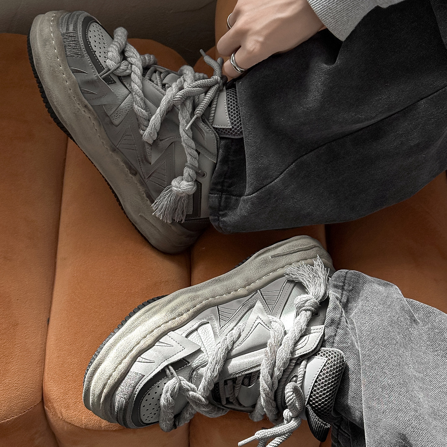 林先森板鞋男款复古厚底面包鞋男女情侣休闲鞋增高做旧运动鞋潮流