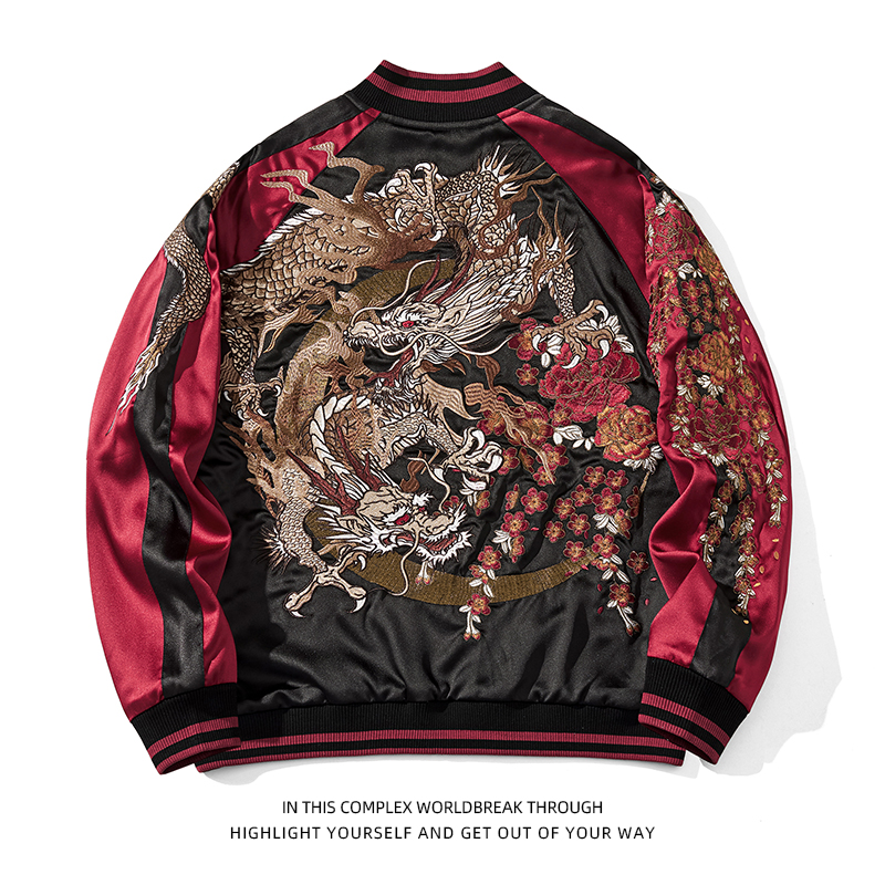 国潮双面穿龙刺绣夹克外套