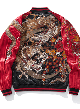 横须贺高定版满幅重工龙刺绣棒球服双面夹克男女外套中国风个性