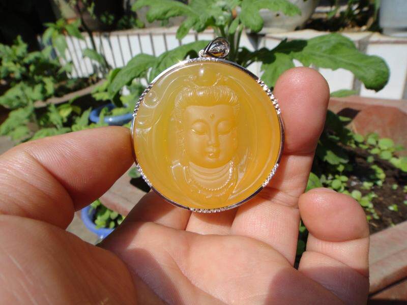缅甸天然黄龙玉 收藏精品 颈饰 佩戴镶嵌 圆牌挂件吊坠 观音头像