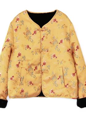 《告别价169》新中式锦缎外套厚款毛里冬季棉服宽松短上衣女24708