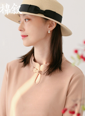 棉叙新中式国风复古上衣双面德绒打底衫盘扣立领长袖T恤女23682