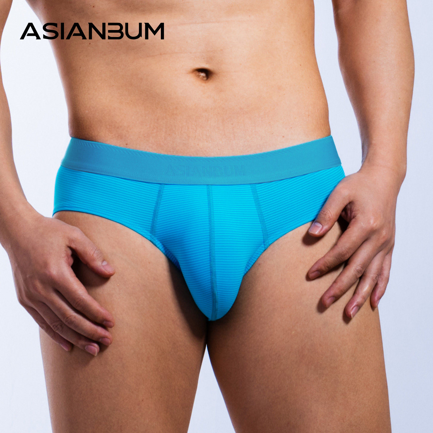 Asianbum男士运动三角内裤锦纶丝滑简约透气速干个性三角裤蓝色