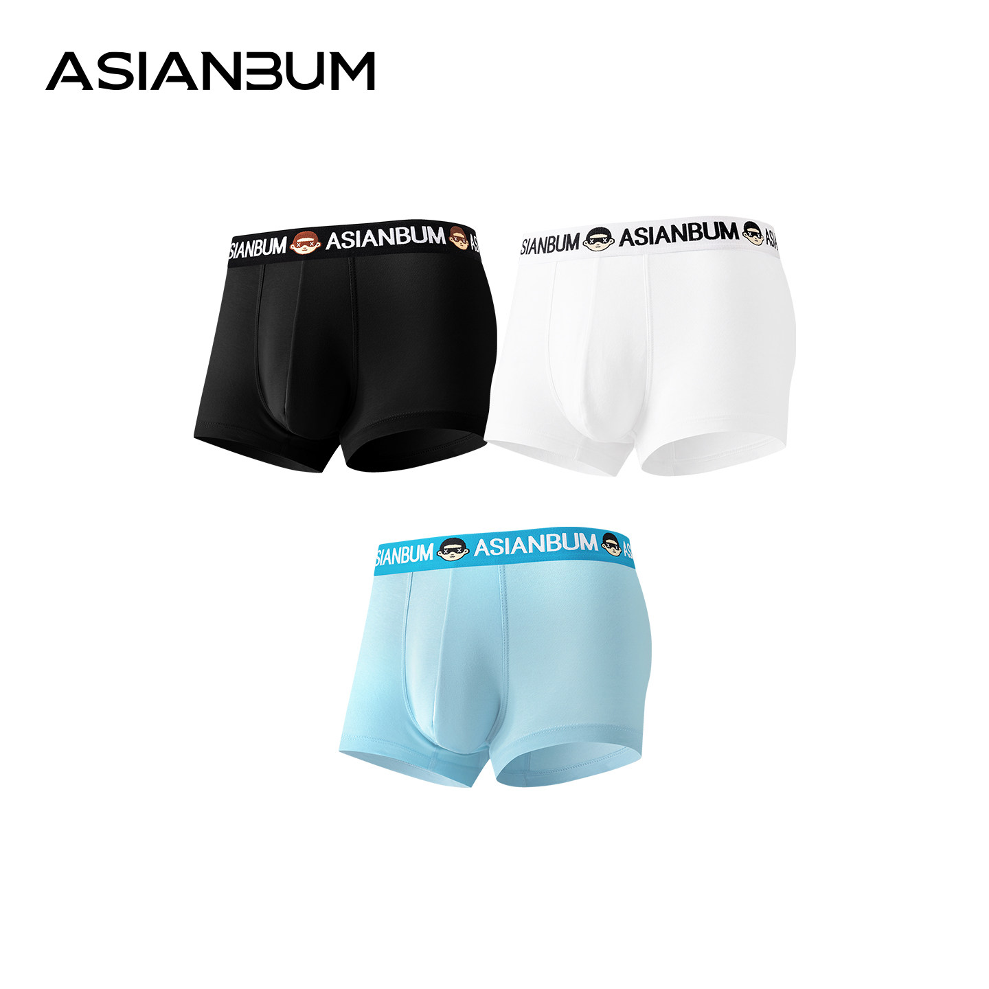 Asianbum男士内裤平角棉质透气大码卡通动漫U凸设计运动四角裤