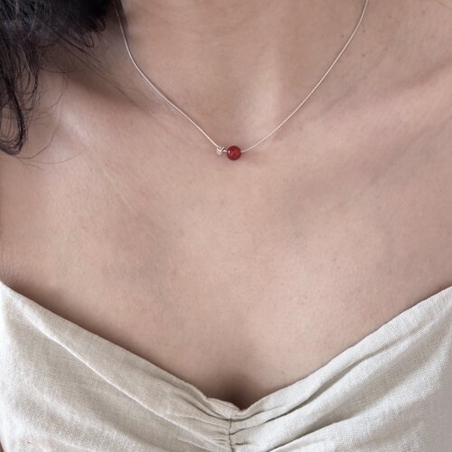 南西Handmade原创手作新中式天然红玛瑙锁骨链极细s925纯银项链