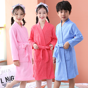 毛巾料纯棉儿童浴袍男女长款酒店浴衣亲子情侣吸水睡袍宝宝速干