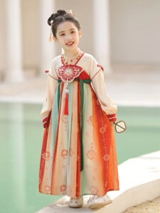 秋季新款女童高端重工汉服改良襦裙中国古风超仙连衣裙表演跳舞秋