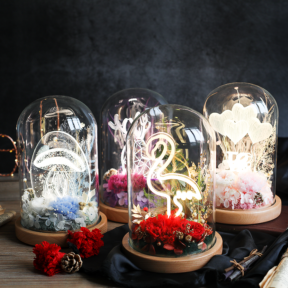 ¿µÄËܰÓÀÉú»¨diy²ÄÁϰü²£Á§ÕÖÀñºÐ´øµÆÒ¹¹âÀËÂþĸÇ×½ÚÀñÎï»¨ÊøËÍ