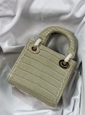 定制戴妃超mini lady灰绿色美洲鳄micro可爱娃娃包进口皮单肩包