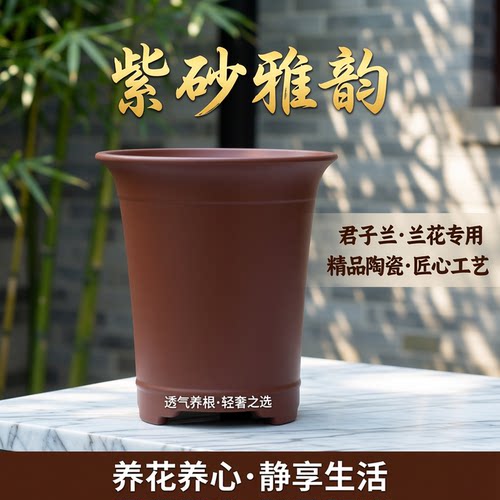 紫砂透气控根兰花套盆