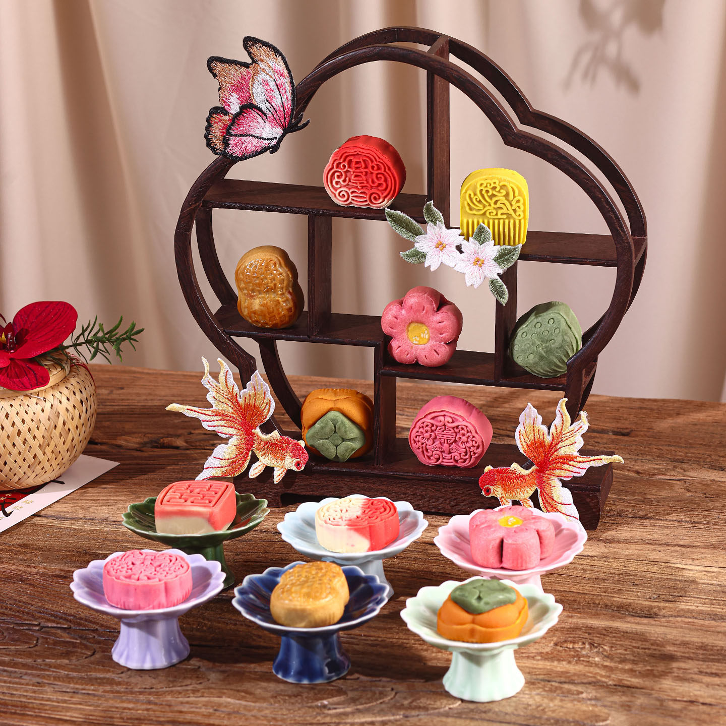 中式甜品台架木质托盘婚礼订婚宴点心糕点盘摆件喜饼结婚摆台布置