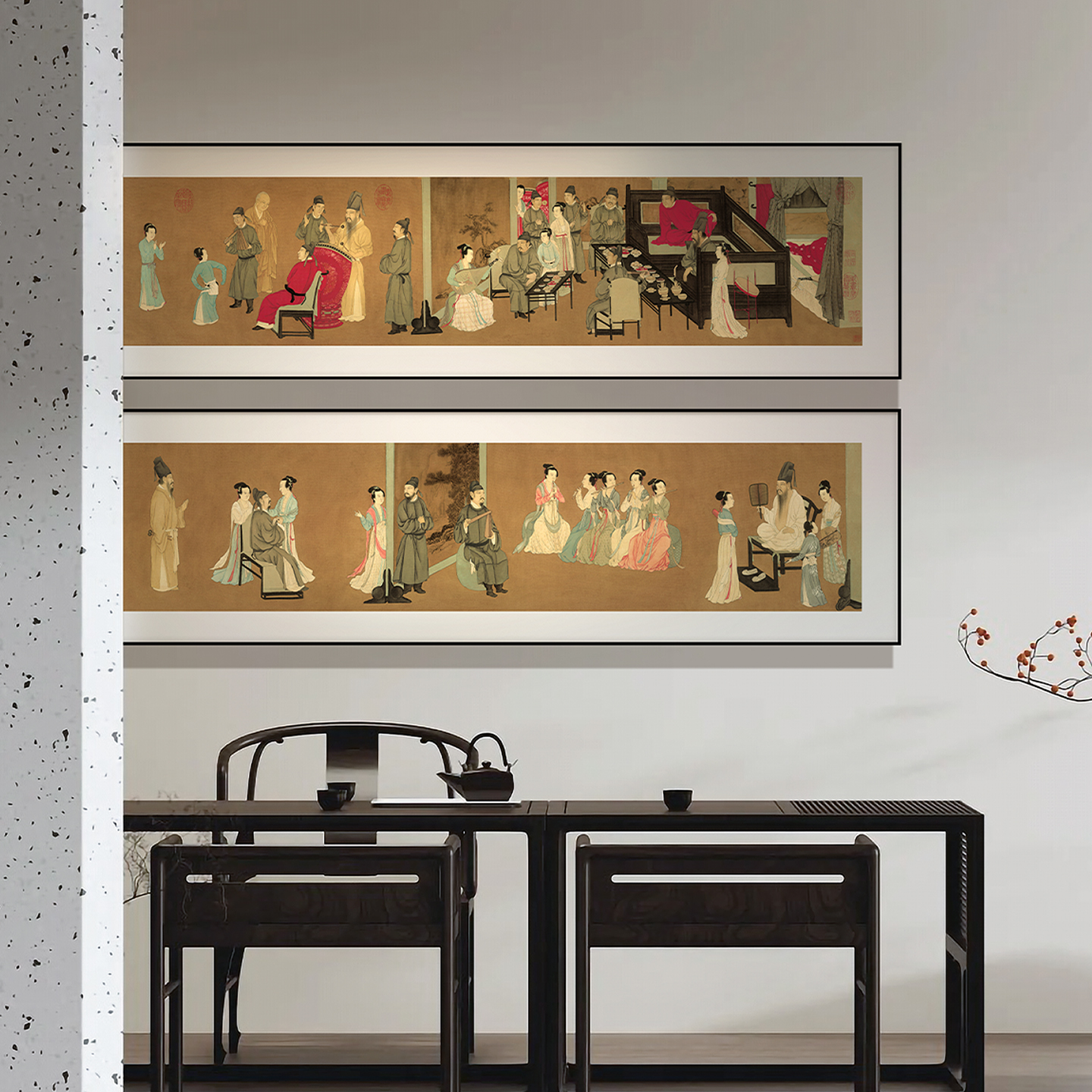 中式古典人物客厅装饰画高端鎏金彩雕工艺酒店别墅定制壁画金箔画