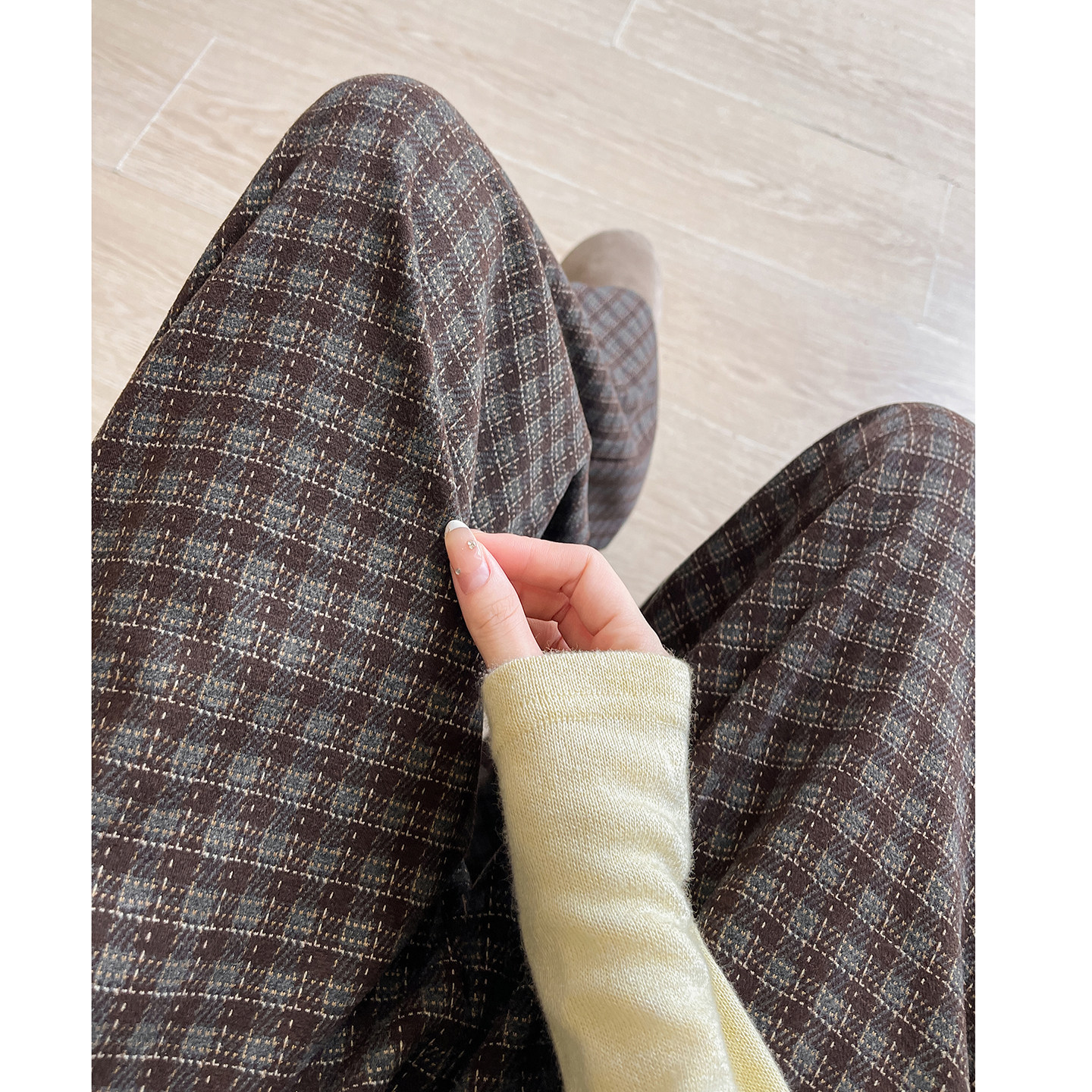 复古格子休闲裤女春秋2025新款高腰显瘦宽松慵懒风直筒韩版阔腿裤