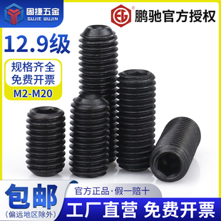 M20高强度鹏驰紧定机米螺钉12.9级黑色凹端螺丝内六角无头顶丝