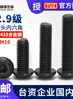 M3M4-M16茂异TUZ 12.9级进口高强度合金钢半圆头圆杯黑色螺丝螺栓