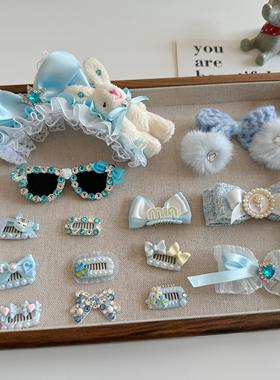 宠物发夹蓝色系bb夹狗狗发箍发饰头饰马尔济斯西施饰品墨镜青蛙夹