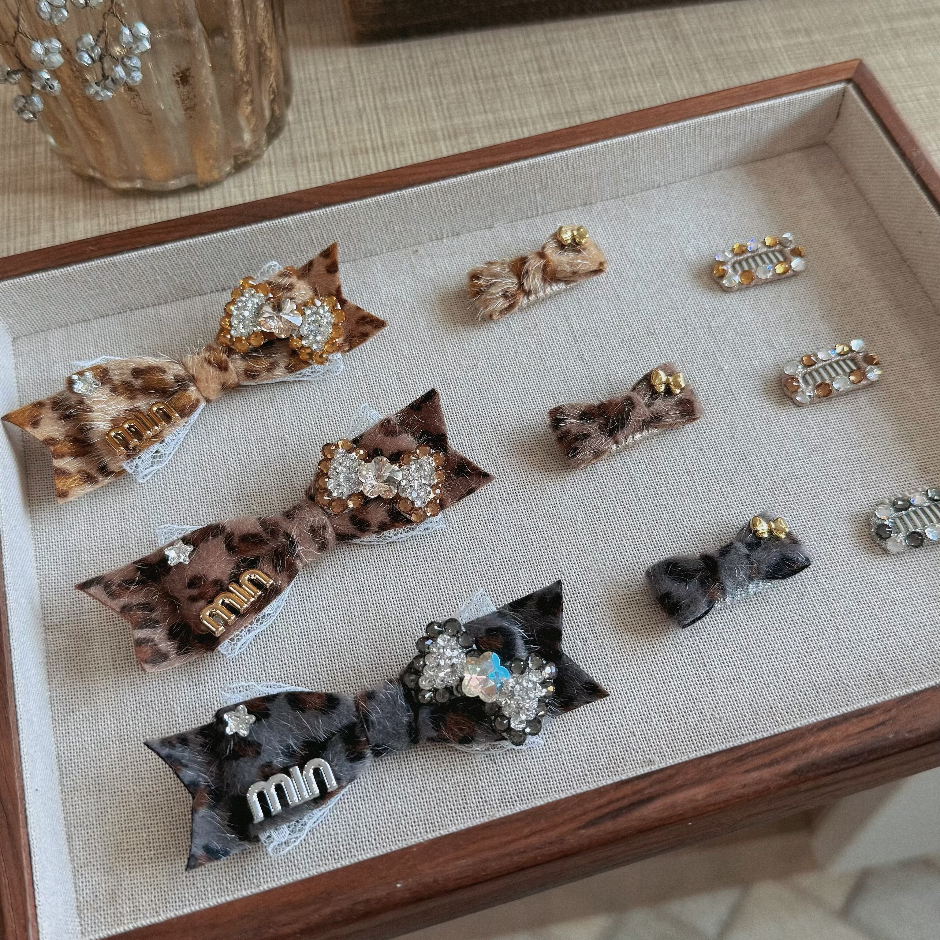 宠物发夹秋冬三色豹纹系列