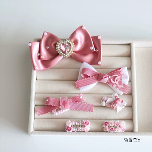 宠物发夹 约克夏马尔济斯泰迪狗狗夹子 韩粉色系蝴蝶结BB碎毛夹