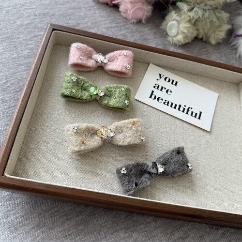 宠物发夹秋冬新款毛呢蝴蝶结发夹