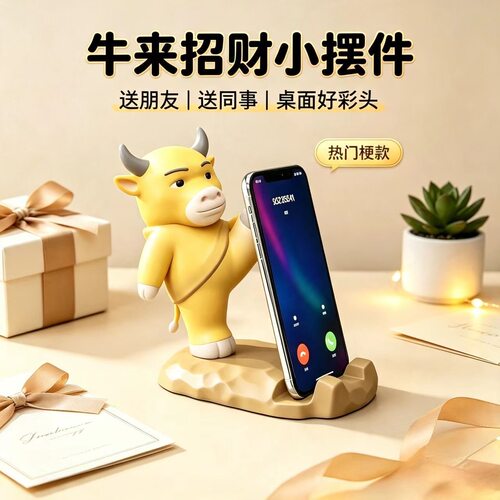 牛来爆款手机支架可爱桌面摆件办公桌工位情绪稳定新年礼物女生