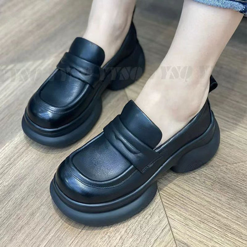 舒适牛皮真皮厚底乐福鞋单鞋女鞋