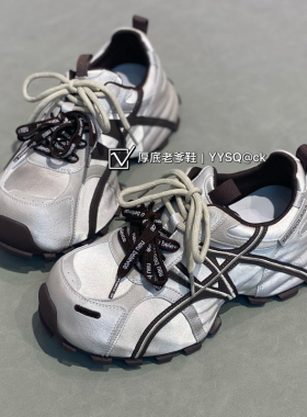 烟雨诗情女鞋2026春新款欧洲站舒适厚底运动鞋增高真皮系带老爹鞋