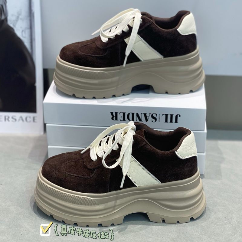 舒适真皮松糕鞋系带厚底鞋女鞋子