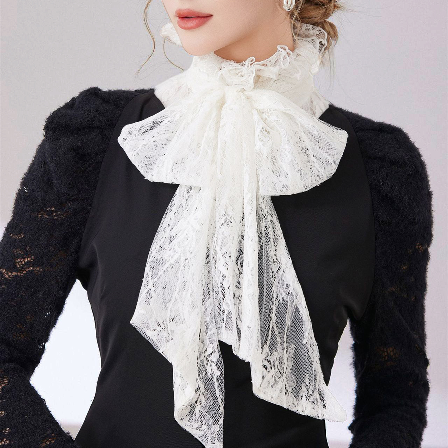 大蝴蝶结蕾丝木耳边花边假领子