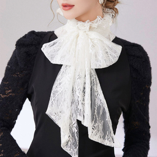 重工大蝴蝶结蕾丝木耳边花边假领子法式复古假衬衫领秋冬内搭高领