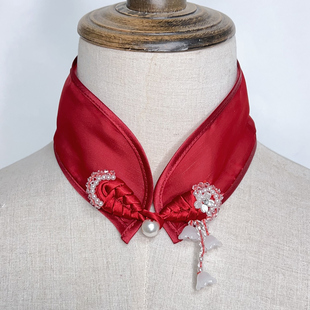 COS梨园新中式国风钉珠吊坠假领子女盘扣旗袍汉服配饰颈链装饰