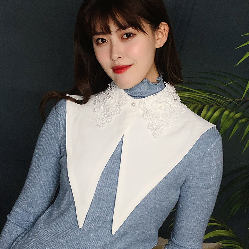 双层ins潮品白色春秋配饰大领子