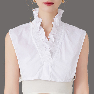 秋冬褶皱花边立领衬衣领假领子百搭女高档棉质白色配饰配毛衣假领