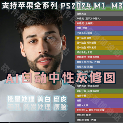 Mac  AI一键中性灰质感磨皮动作插件支持m4ps2026Win版retouch4me