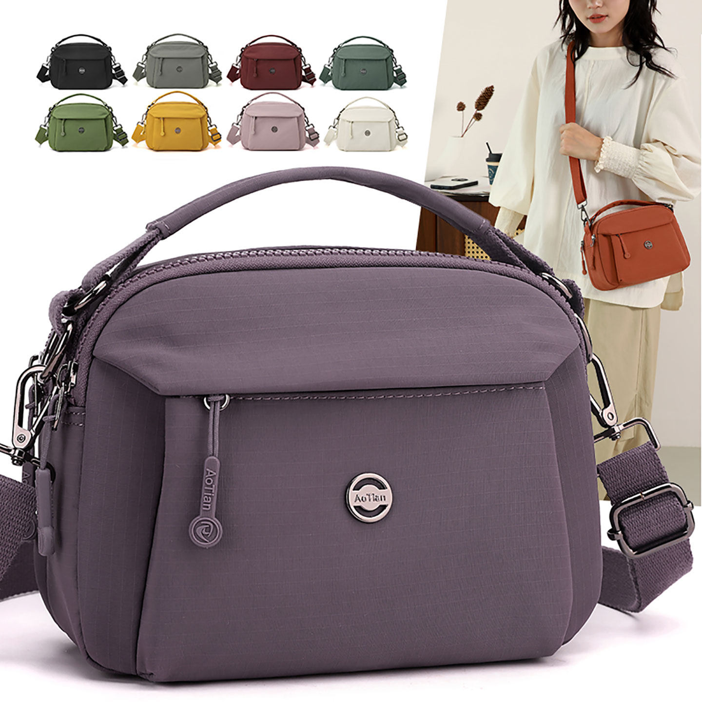 尼龙布斜挎包女2025新款时尚休闲女士多层外出逛街手提小包手机包