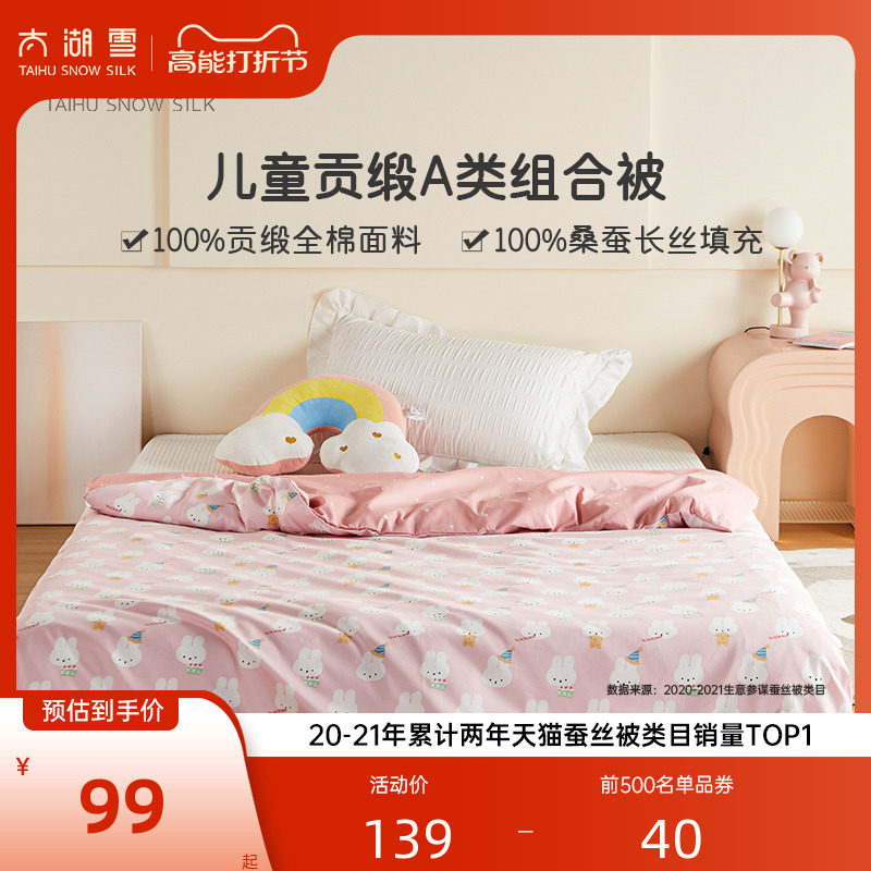 太湖雪桑蚕丝夏凉被儿童 60支贡缎空调被幼儿园 被套单件纯棉被罩