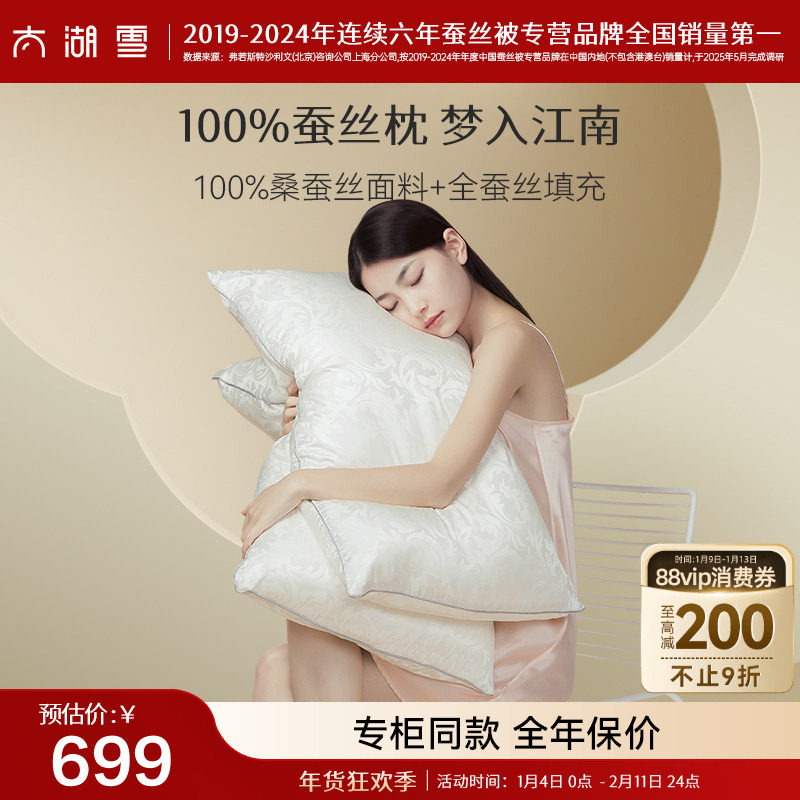 【专柜同款】太湖雪全蚕丝枕头单人带枕套真丝枕芯一只装48&times;74cm