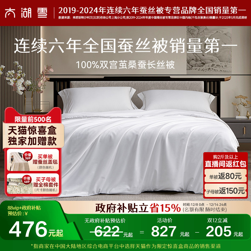 天猫惊喜盒太湖雪100%双宫茧桑蚕长丝被子被芯春秋子母冬被沁柔