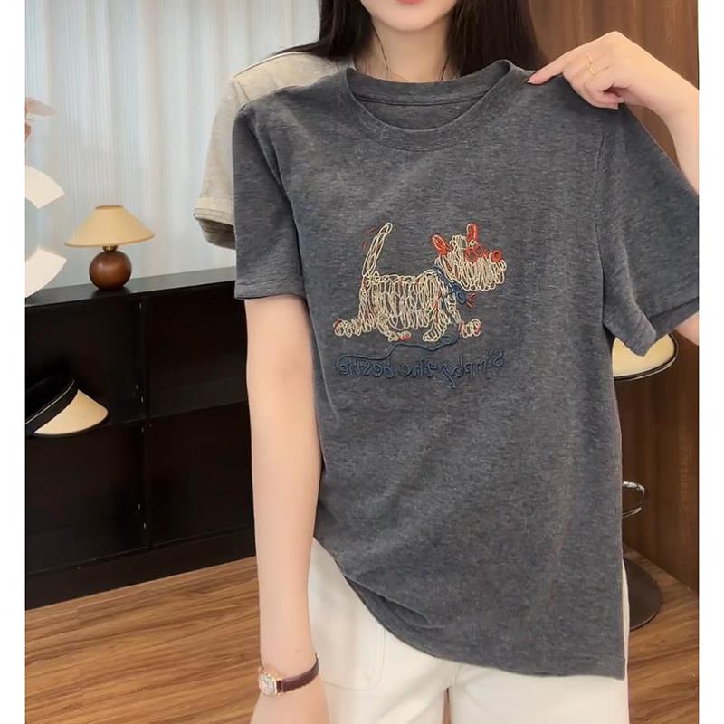 重工绣花短袖t恤女2025夏季新款小众设计感大码纯棉宽松女士上衣