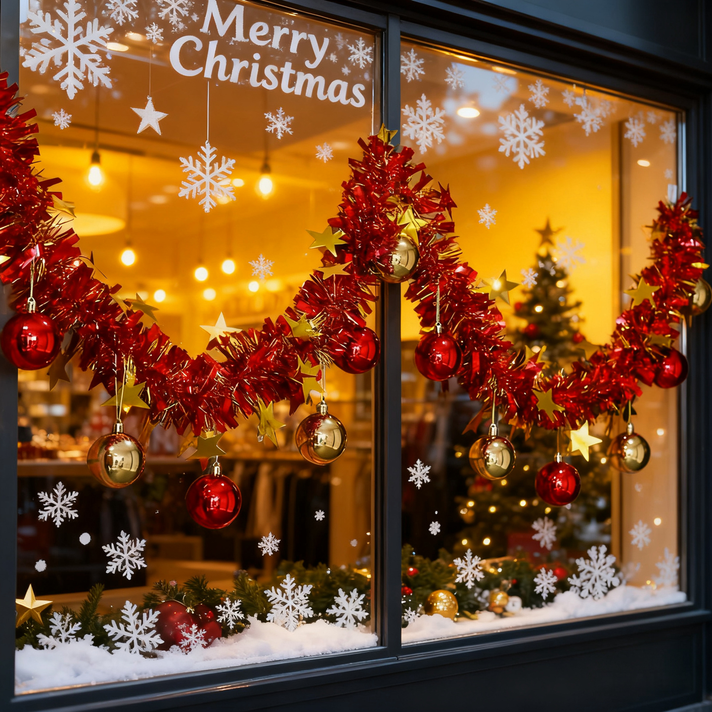 圣诞节装饰橱窗玻璃商场门店光球彩条吊饰背景墙氛围场景布置挂件