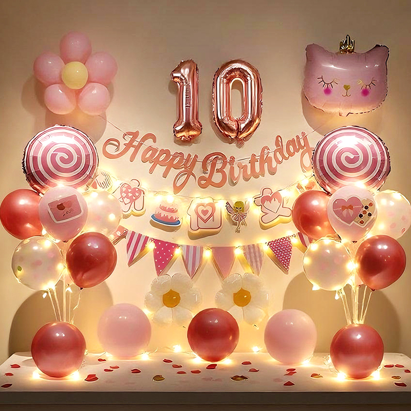 10岁女童家里过生日布置气球道具