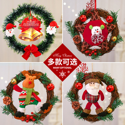 圣诞节门挂藤环装饰品圣诞老人树花环F小挂件花圈挂饰店铺场景布