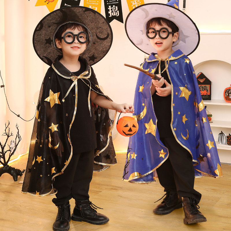 万圣节cos表演出服装男童巫师披风幼儿园男孩魔法师斗篷表演衣服