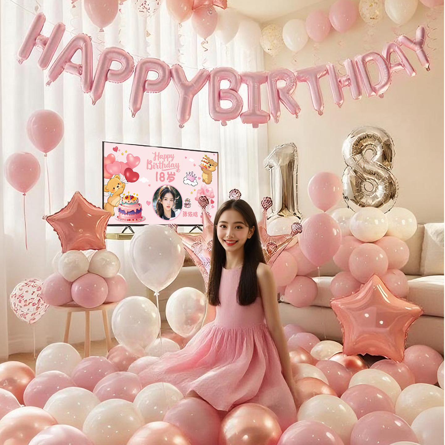 女生生日宴气球装饰场景布置道具