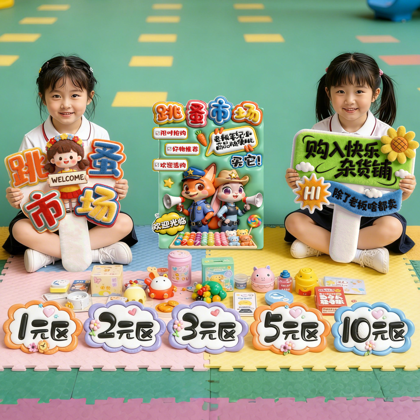 儿童跳蚤市场摊位装饰kt板幼儿园学校爱心义卖摆摊场景布置广告牌