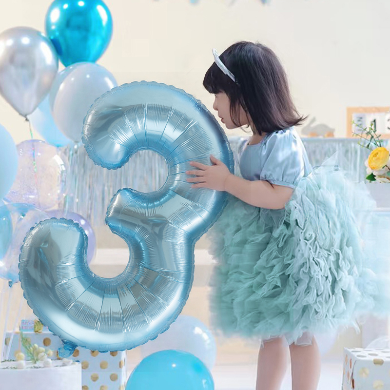 蓝色数字气球装饰儿童生日派对氛围场景布置男童女孩宝宝拍照道具